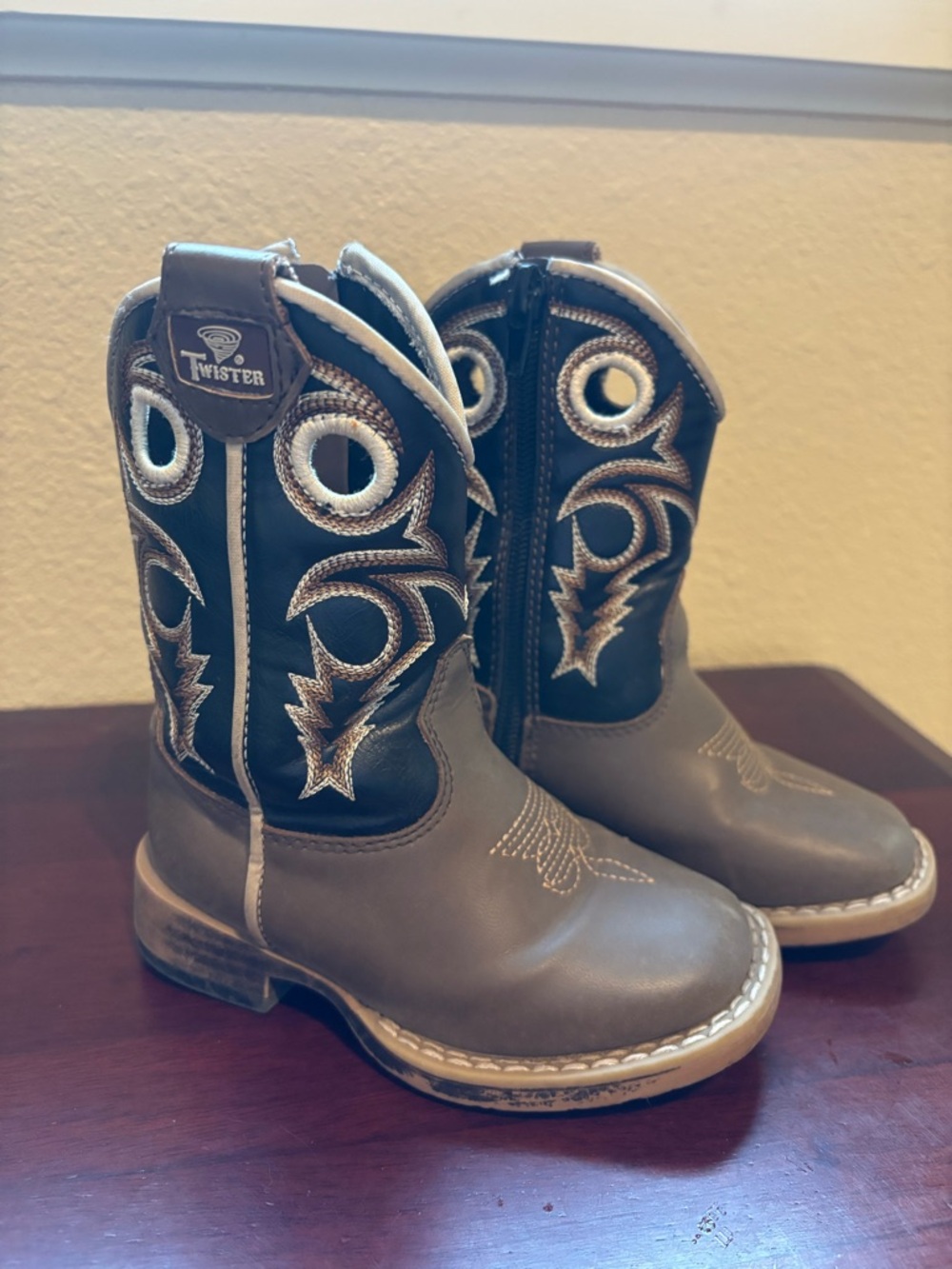 Twister Brown & Black Kids Western Boots with Decorative Stitching